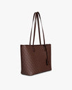 TOTE MONOGRAM PM in chocolate, three-quarter view, flat handles resting on top