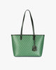 Sac TOTE MONOGRAM PM vert, vue de face, anses posées, porte-étiquette en cuir visible