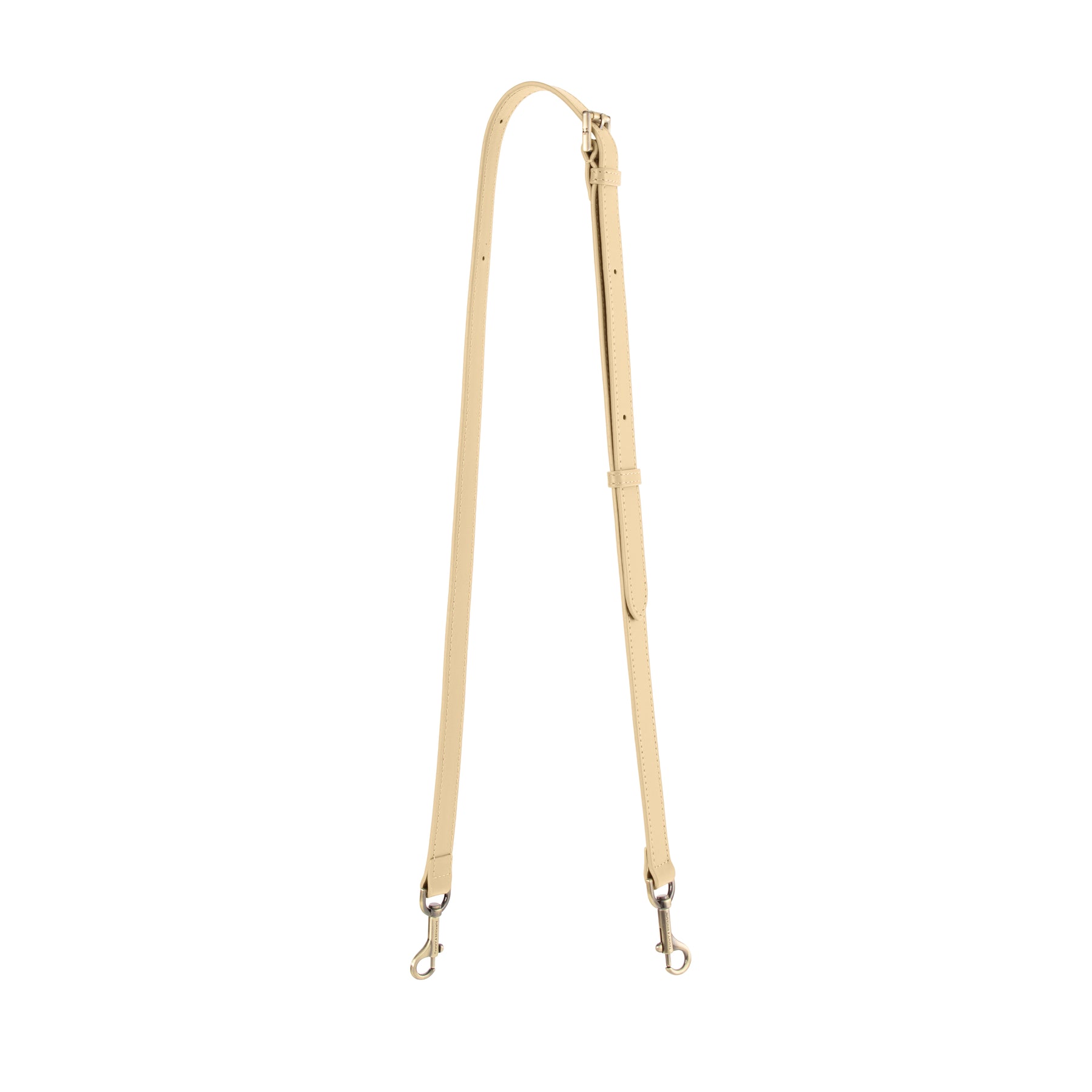 Bandoulière ajustable fine Citron en cuir, vue d'ensemble, boucle laiton vieilli et mousquetons