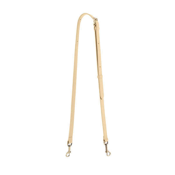 Bandoulière ajustable fine Citron en cuir, vue d'ensemble, boucle laiton vieilli et mousquetons