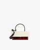 Sac THEA MINI colourblock art déco, vue de face, rabat ivoire et base rouge veiné, anse noire