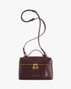 Sac VAYA Aubergine de face, bandoulière et anse détachées, fermeture zippée avec breloques dorées