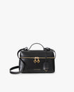 Sac VAYA noir, vue de face avec anse courte et bandoulière, zip doré et breloques Key Bell