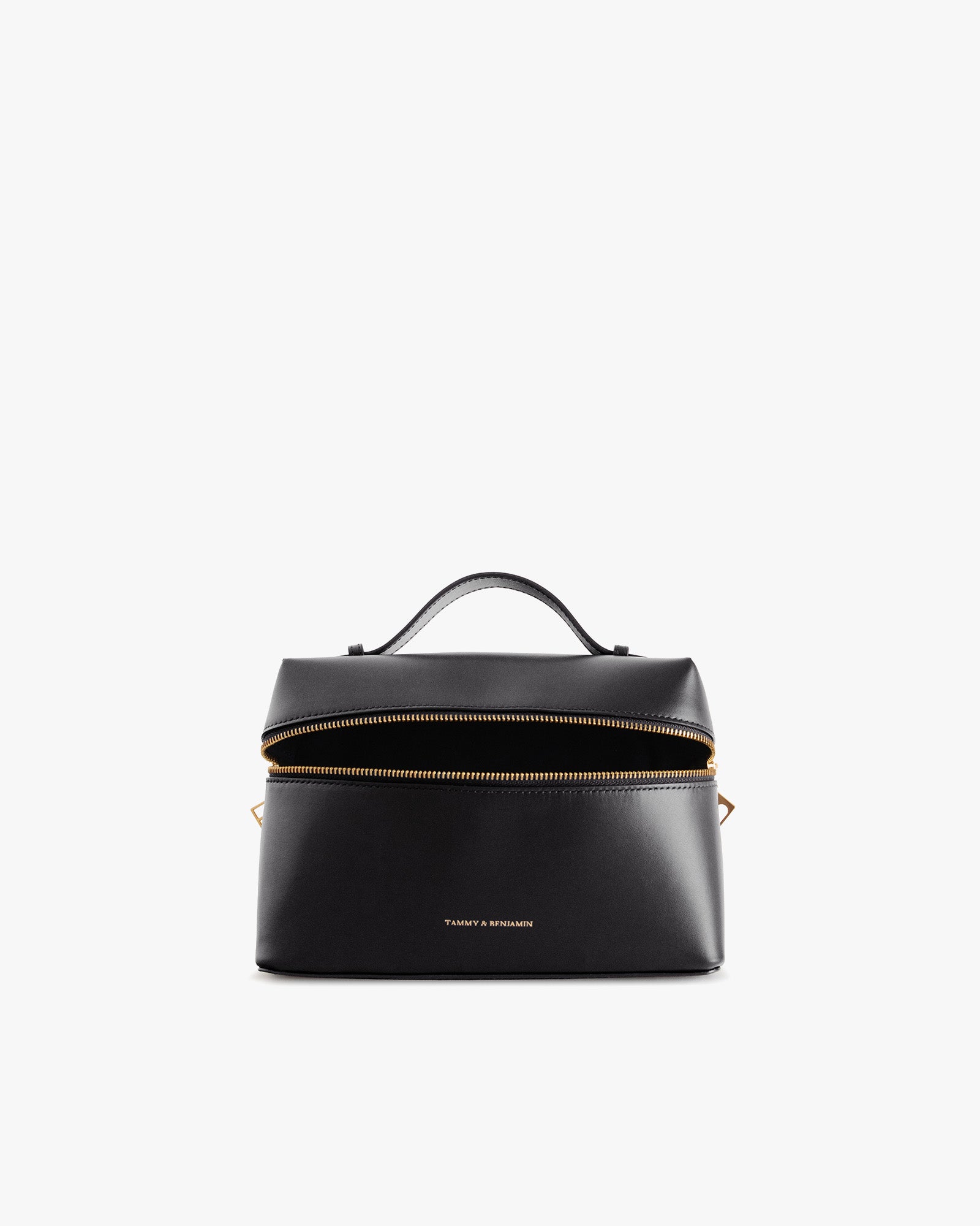 Sac VAYA noir vue de face, fermeture zippée ouverte montrant l'intérieur, anse courte