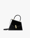 Sac CUBIST Noir naplak, vue de profil, poignée ronde et bandoulière fine ajustable, fermoir doré rectangulaire