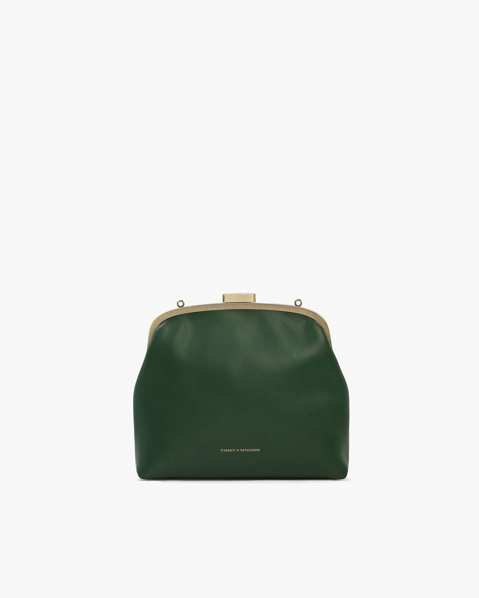 Sac EMMA vert émeraude, vue de face, fermoir cadre doré, sans bandoulière