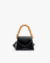 GABRIELLE bag in black naplak leather, front view with short tortoiseshell chain handle