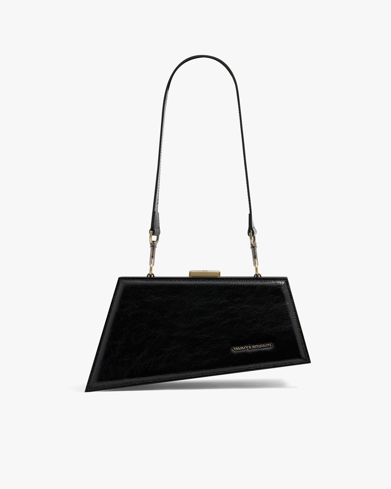 Sac JAY noir naplak, vue de face avec bandoulière longue et fermoir doré