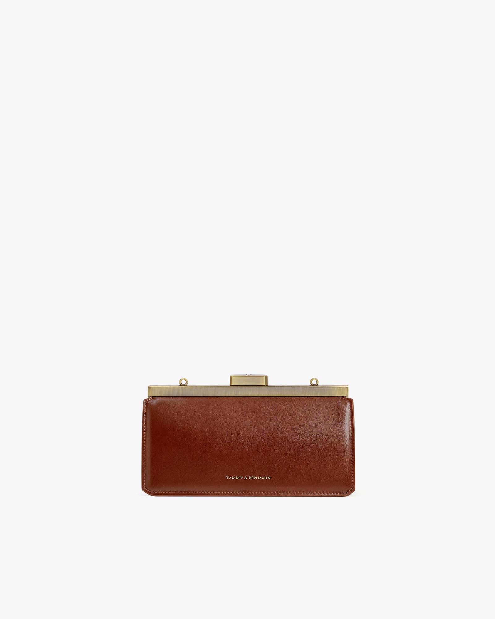 Sac JEANNE BAGUETTE brun, vue de face, posé, fermoir rétro doré fermé