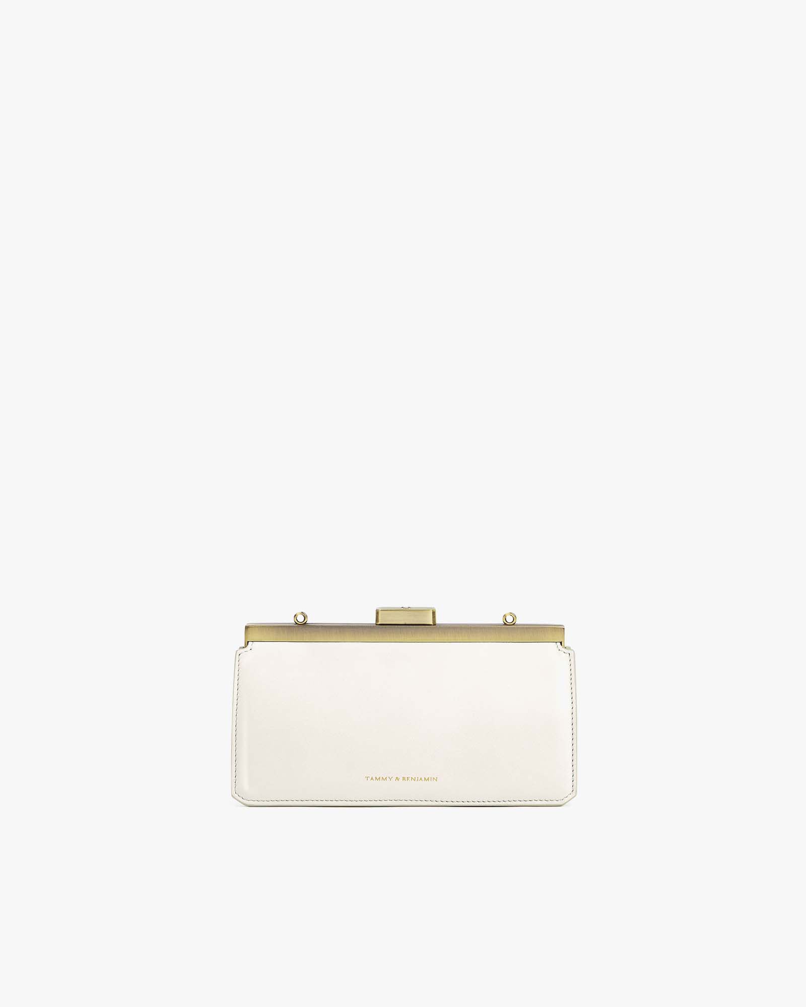 Sac JEANNE BAGUETTE en ivoire, vue de face, posé, fermoir doré rétro fermé