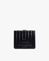 Sac JUDE noir matelassé, vue de face, fermoir doré et surpiqûres géométriques