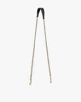 Long chain Noir naplak, full view with leather shoulder pad and aged brass clasps