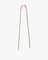 CHAÎNE LONGUE in Blush, laid flat, pink leather with gold and silver double clasps