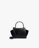 Sac ALEXIA NANO noir de face, rabat fermé, poignée rigide relevée, bandoulière amovible fixée