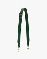 Bandoulière ajustable large vert émeraude, vue d'ensemble avec boucle et mousquetons laiton vieilli