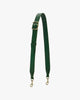 Bandoulière ajustable large vert émeraude, vue d'ensemble avec boucle et mousquetons laiton vieilli