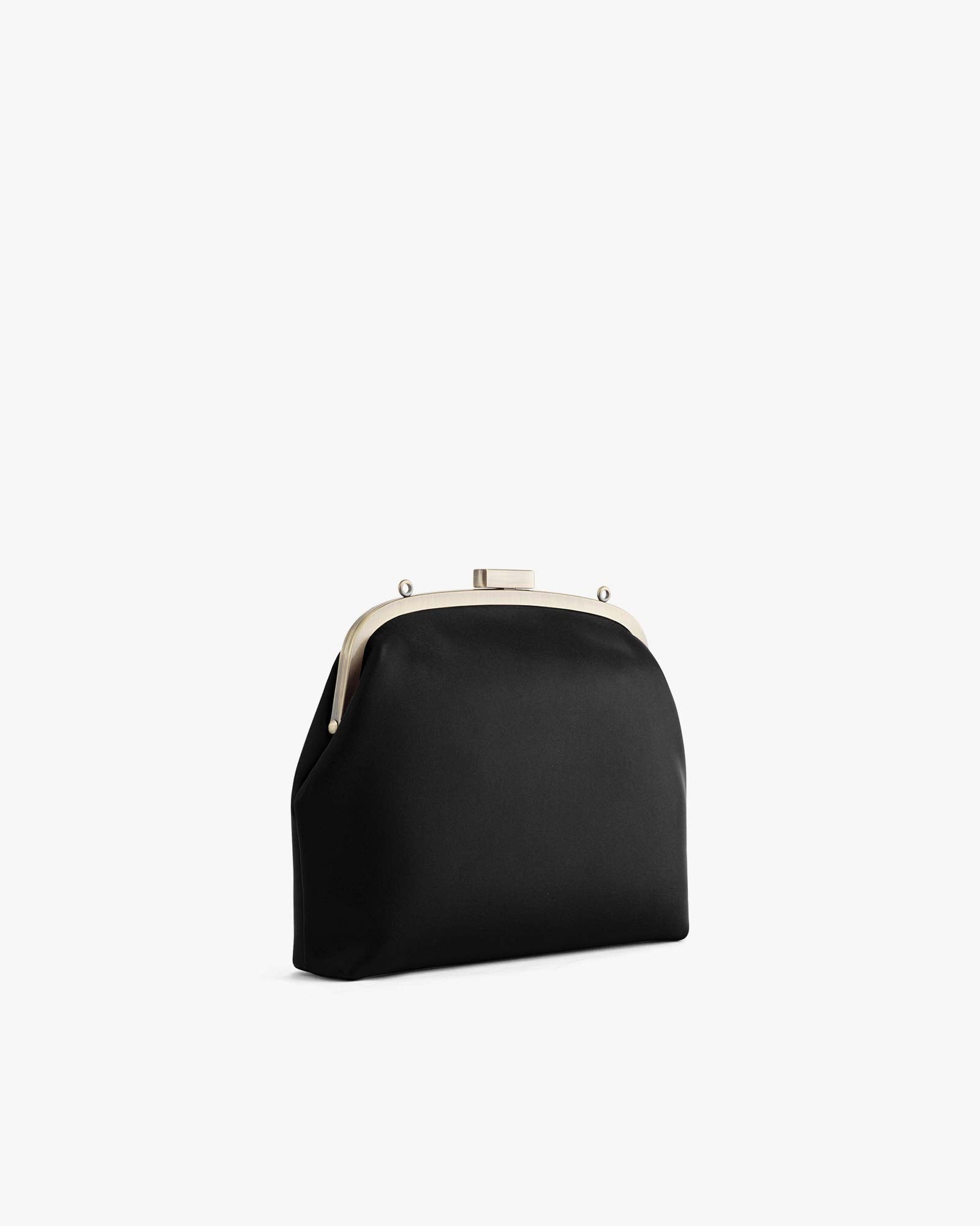 Sac EMMA Noir de trois-quarts, fermoir cadre doré, sans bandoulière