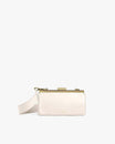 Sac JEANNE BAGUETTE Ivoire de face, posé, fermoir rétro doré et bandoulière réglable
