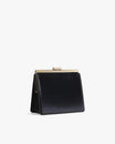 Sac JEANNE noir, vue de profil, fermoir métallique doré, posé sans bandoulière